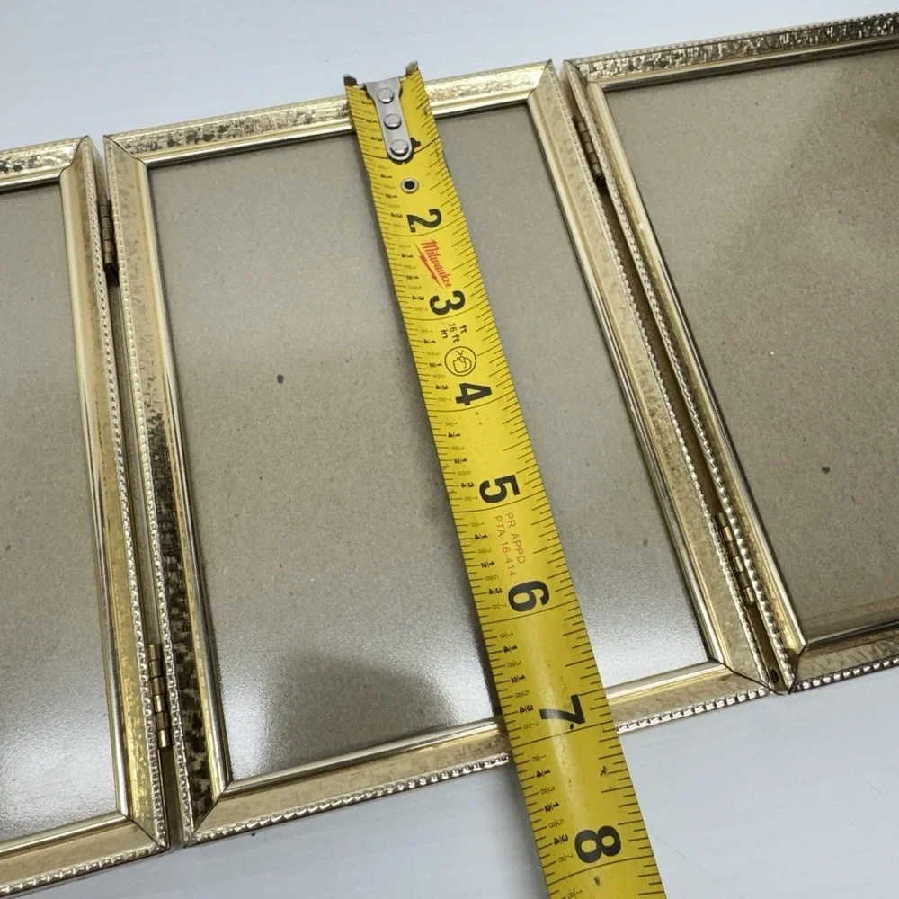 Lot of 4 VTG MCM Bifold Picture Frame Set 5x7 Brass Gold Tone Hinged Double